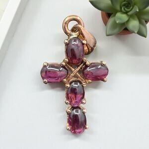Natural Rhodolite Garnet Copper Cross Pendant Handmade Chain Sold Separately